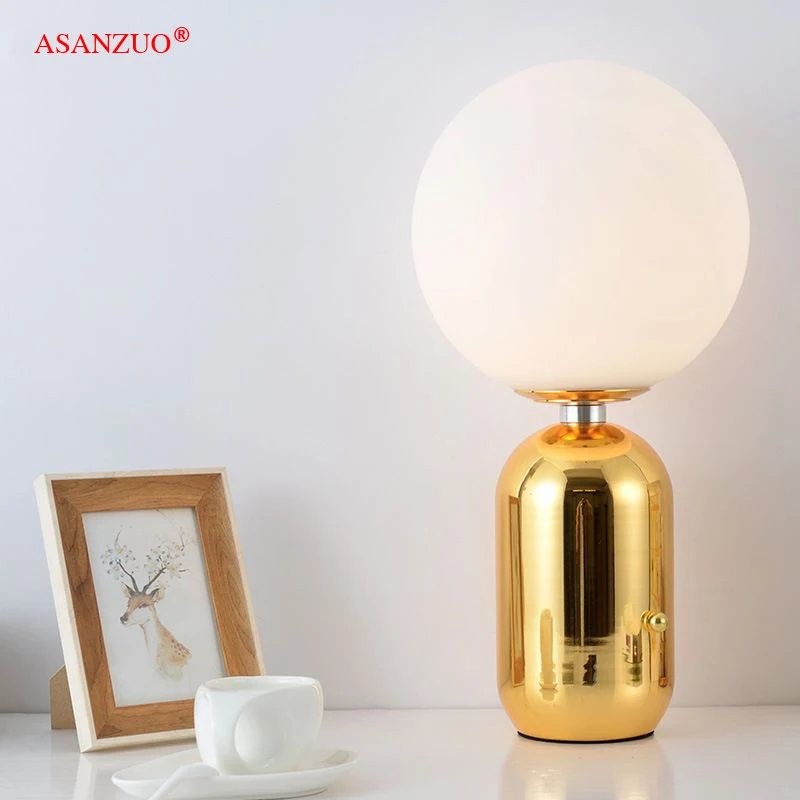 Nordic Fashion Glass ball table lamp bedroom bedside lamp modern living room column desk lamp Study Reading lighting fixtures