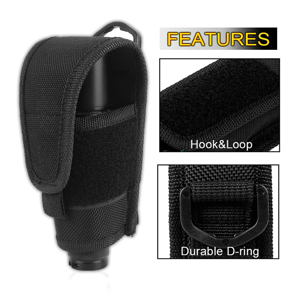Tactical Molle Flashlight Pouch Protect Holder Portable LED Torch Holster Duty Belt Carry Case Outdoor Camping Hunting Tools