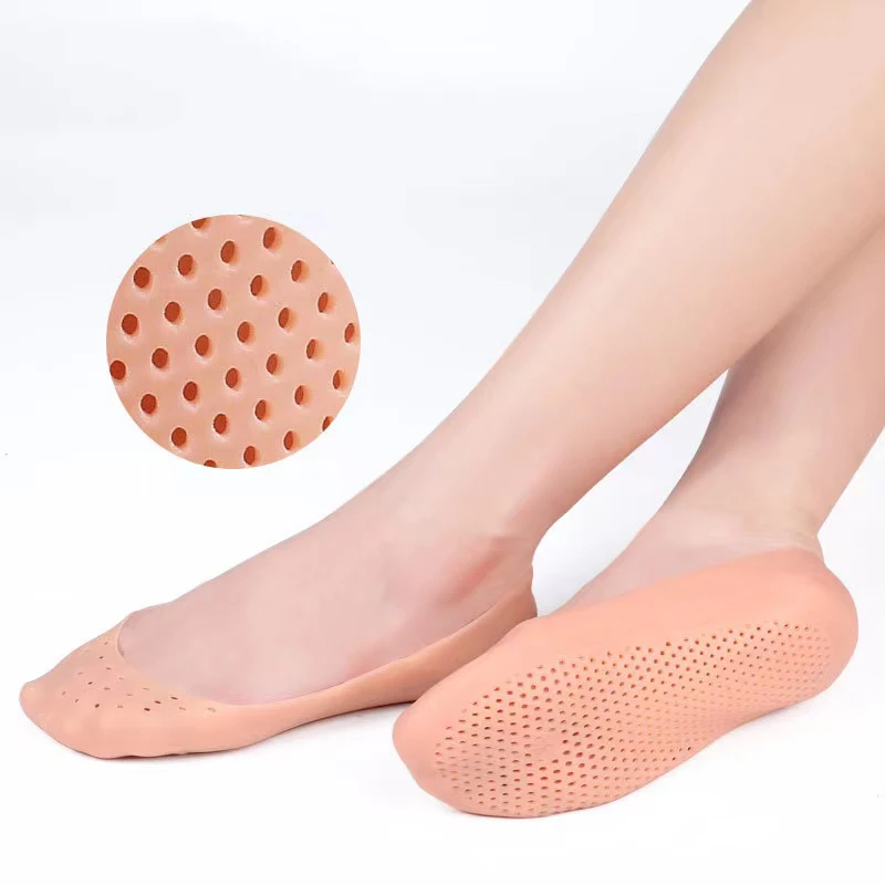 2Pcs=1 pair Silicone Feet Care Boat socks Moisturizing Gel Heel Socks with Hole Cracked Foot Skin Care Protectors Foot Care Tool