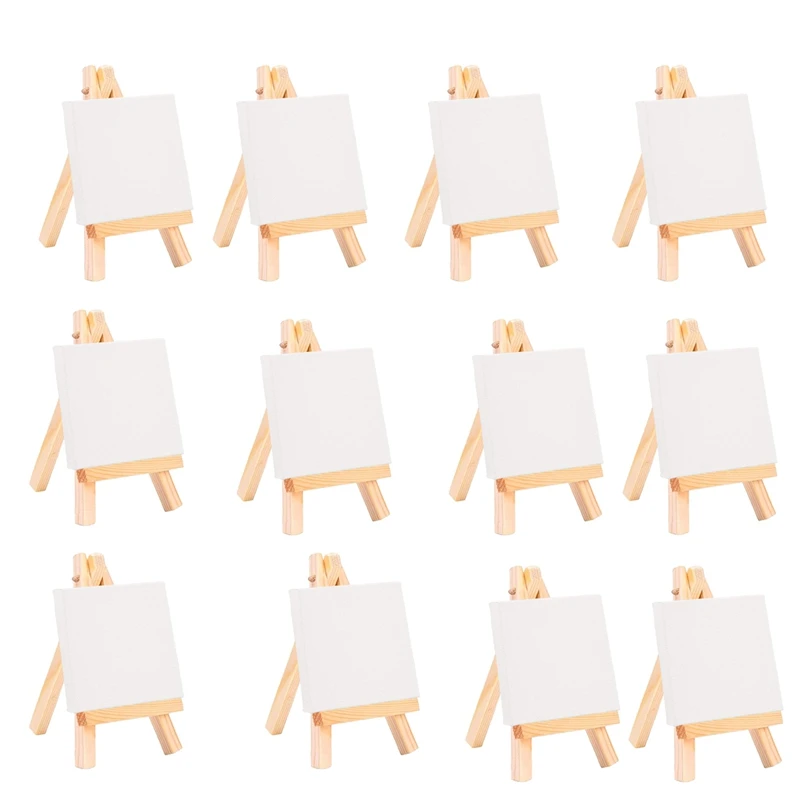 

24Set Artists 5 Inch Mini Easel +3 Inch X3 Inch Mini Canvas Set Painting Craft DIY Drawing Small Table Easel Gift