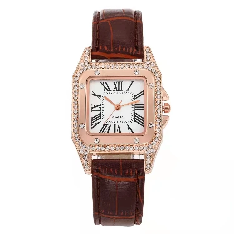 Fashionable casual ladies watch spot set auger ms Roman square watch women watch female skin with table trill