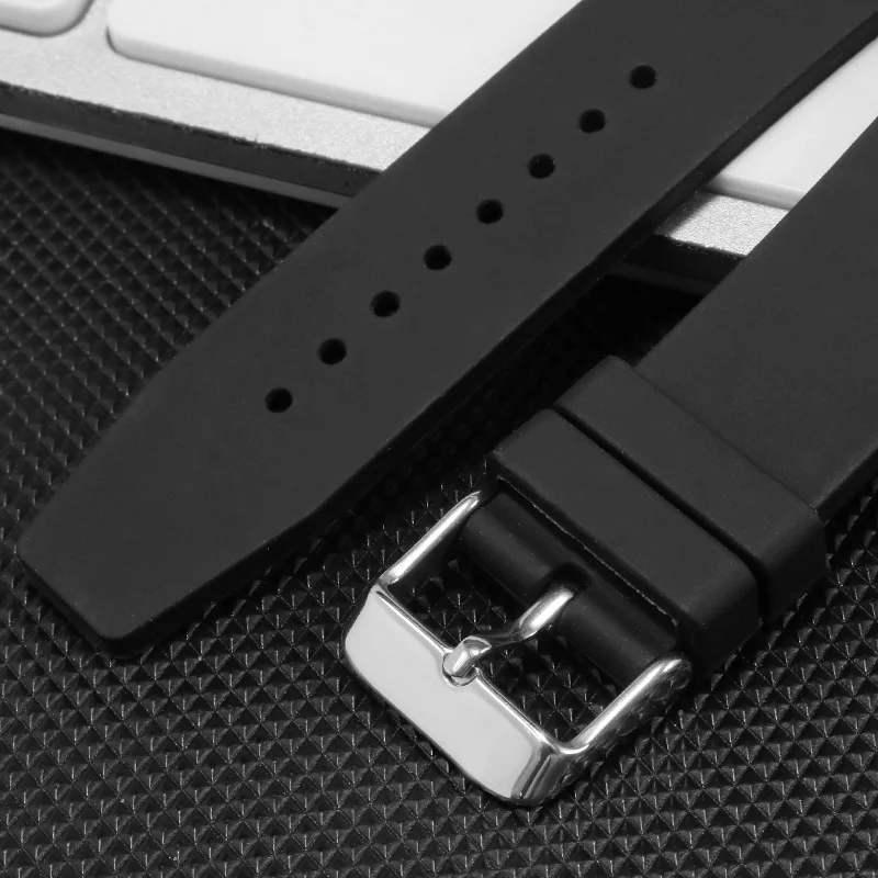 Silicone Watchband  Adaptation Rado Ture Thinline Series Black Rubber Strap With Pin Buckle Convex Interface  Men's Accessories