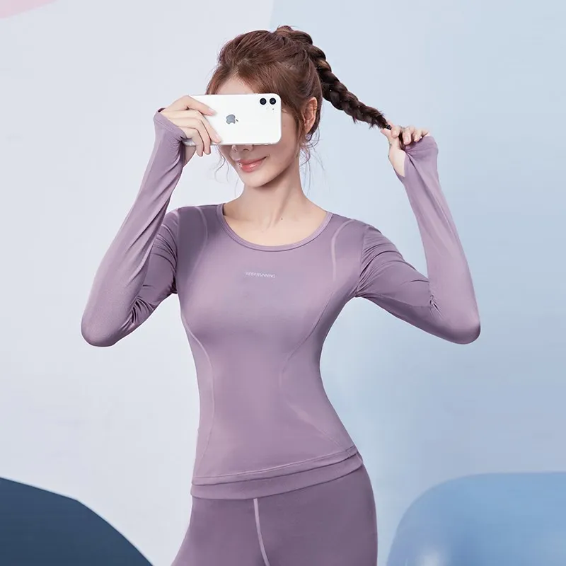 Brand New Women Fitness Excise Shirts Long Sleeve Sports Tops Slim Yoga Gym Tees Quick Dry Running Workout Tops