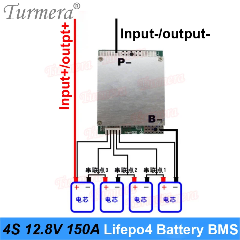 Turmera 4S 150A 50A 12,8V 14,4V 32700 Lifepo4 Bilans baterii BMS do panelu słonecznego lub łodzi elektrycznej Zasilanie nieprzerwane 12V