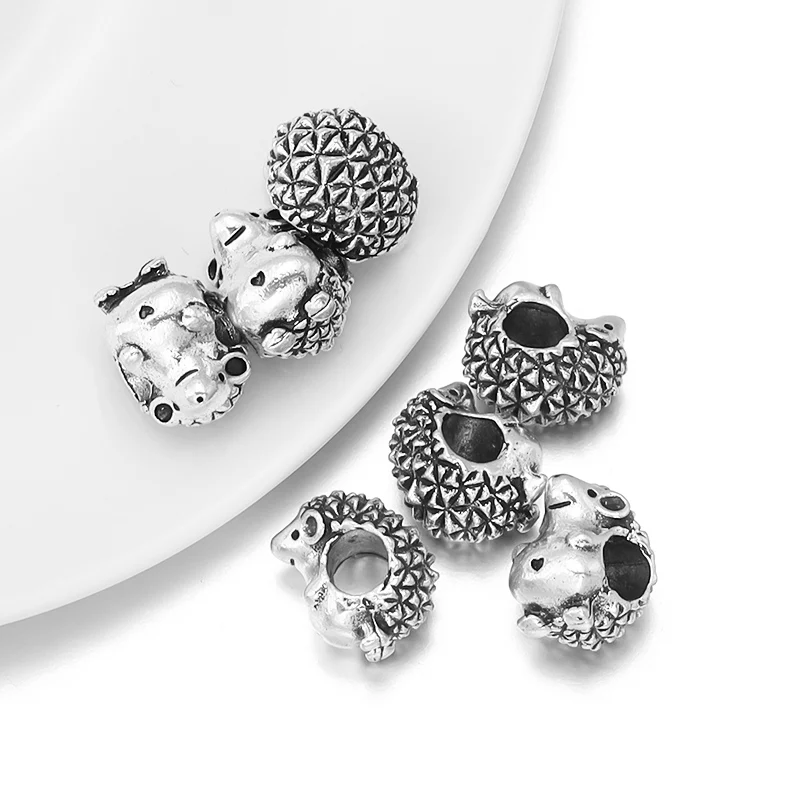 SAUVOO 10pcs/lot Alloy Beads Hedgehog Bead Charm Big Hole Beads Fit Bracelet Bangle Necklace Women DIY Jewelry