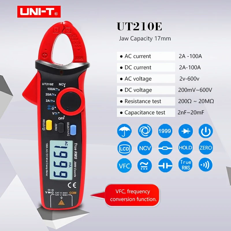 UNI-T UT210E UT210D UT204+ Clamp Meter AC/DC Digital Voltmeter Ammeter Pliers Multimeter Professional Electrical Multitester