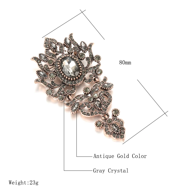 Kinel 2020 Luxury Gray Crystal Women Brooch Pins Vintage Turkish Wedding Jewelry Antique Gold Color Alloy Family Banquet Gift