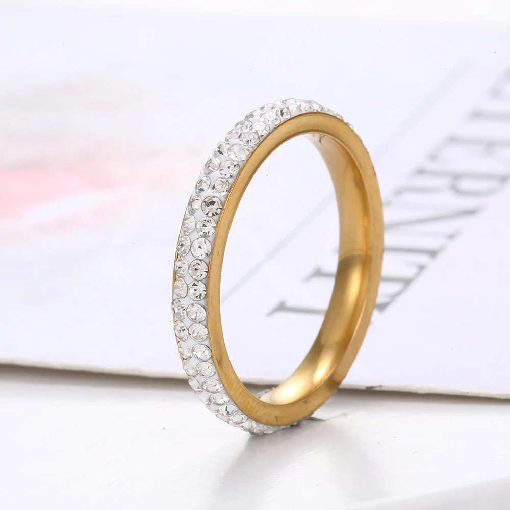 New Authentic Stainless Steel Female Finger Rings Gold Color Engagement Jewelry Women\'s Wedding Rings Party Gift 2019 3mm Width