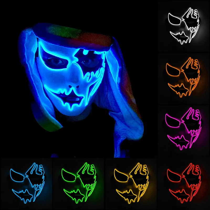 Masque de Carnaval Effrayant à Lumière LED Néon, Décoration d\'Halloween
