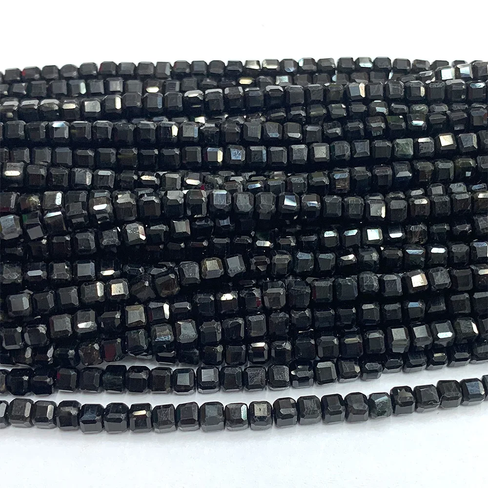 Veemake Black Tourmaline Natural Stones Gemstones Necklace Bracelets Earrings Edge Cube Faceted Beads For Jewelry Making 07177