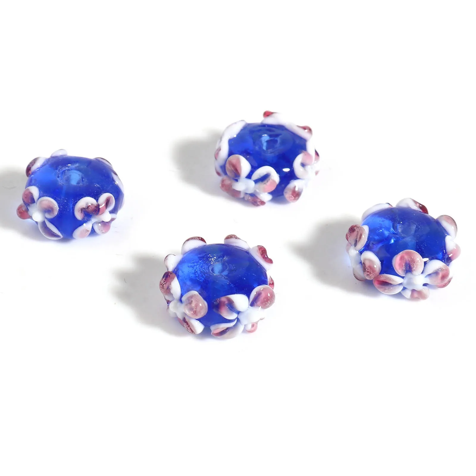 2PCs 14mm Flower Lampwork Glass Beads Royal Blue Flower Loose Spacer Beads DIY Maing Bracelets Necklace Women Sweet Jewelry Gits