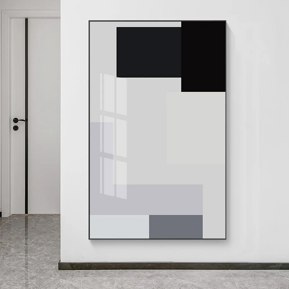 Abstract Black White Block Geometric Canvas Painting Wall Art Poster Print Pictures for Living Room Home Decoration Interior