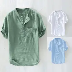 T-shirt Self-cultivation Skin-friendly Cotton Blend Slim-fit Chambray Shirt for Vacation