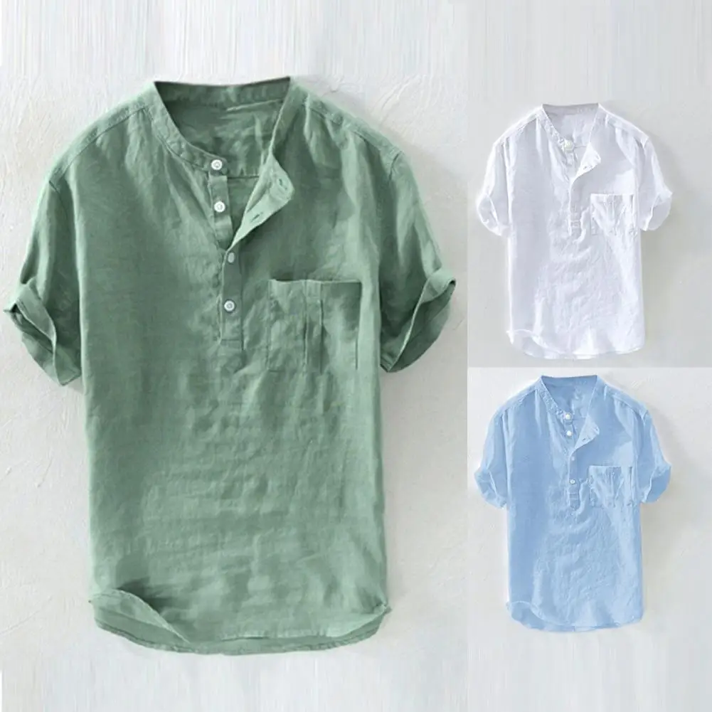 T-shirt Self-cultivation Skin-friendly Cotton Blend Slim-fit Chambray Shirt for Vacation