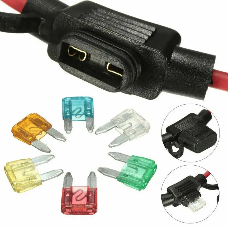 12V car splash-proof and waterproof in-line mini blade fuse holder + 5/10/15/20/25/30 Amp fuse