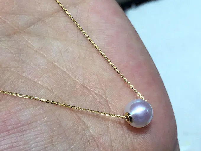 

lovely AAA 8.5-9mm Japan Akoya white pink round pearl pendant 18inch