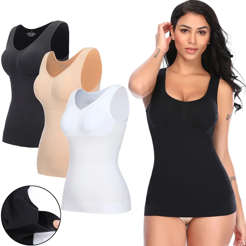 Tank Tops for Women with Built in Bra Shelf Bra Casual Wide Strap Basic Camisole Sleeveless Top Shaper with Removable Bra