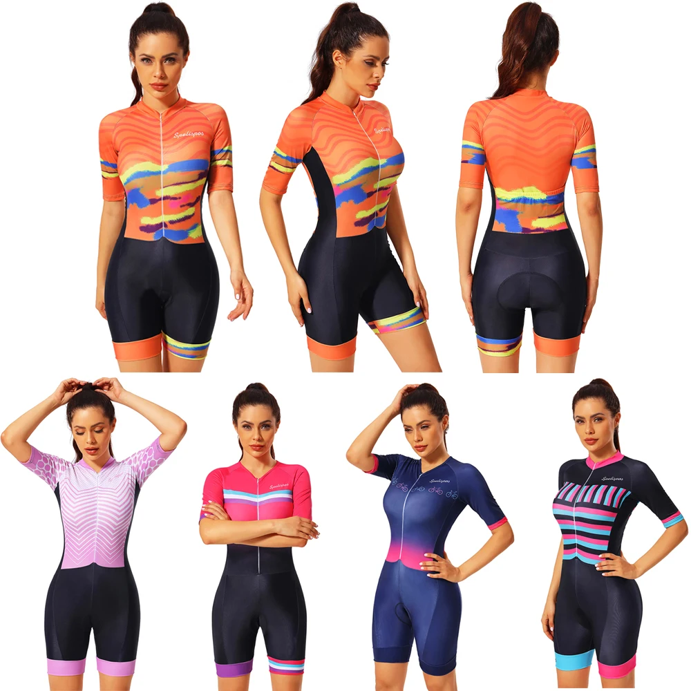 2022 Women's  Short Sleeve Cycling Jersey Sets Skinsuit Maillot Ropa Ciclismo Bicycle Clothing Bike Shirts Go Jumpsuit