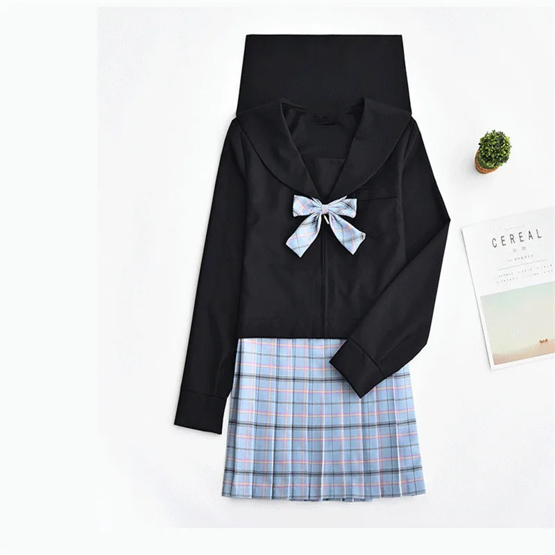 Uniforme escolar negro para niña, conjunto de camisa y falda de corta plisada, traje de marinero para actuación de animadoras japonesas