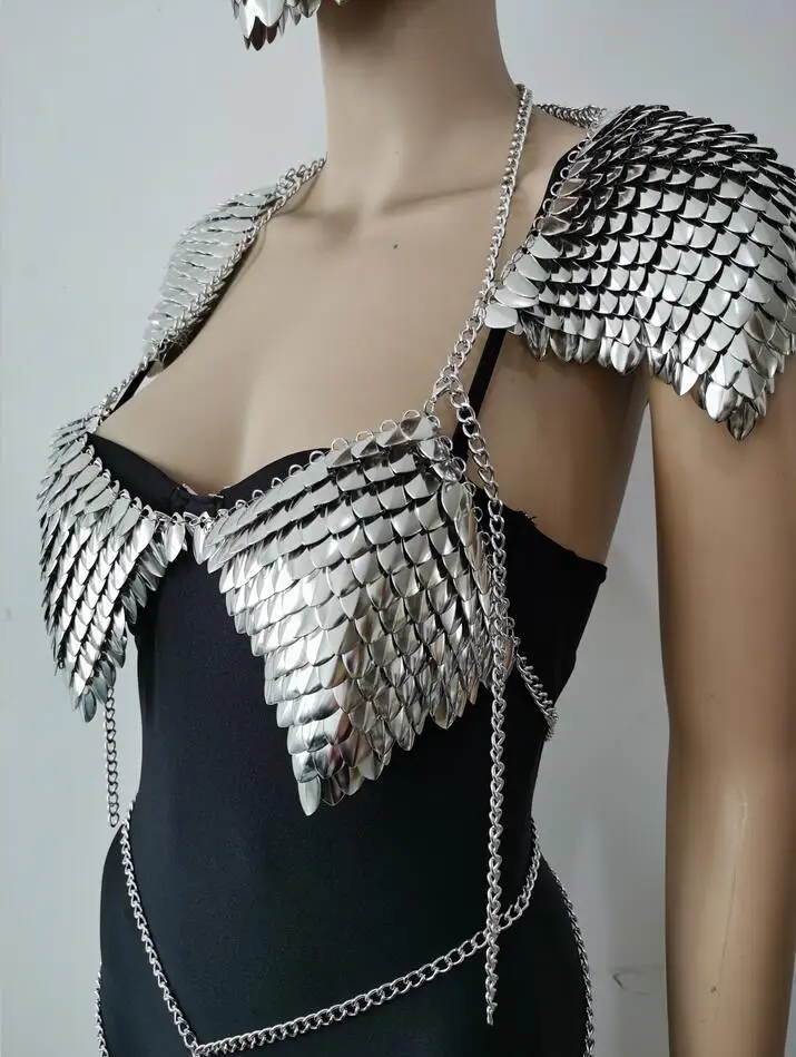 New Style RJFS05 Fashion Women Silver Fish Scale Neck Shoulder Unique Scalemail Mermaid Chains Jewelry