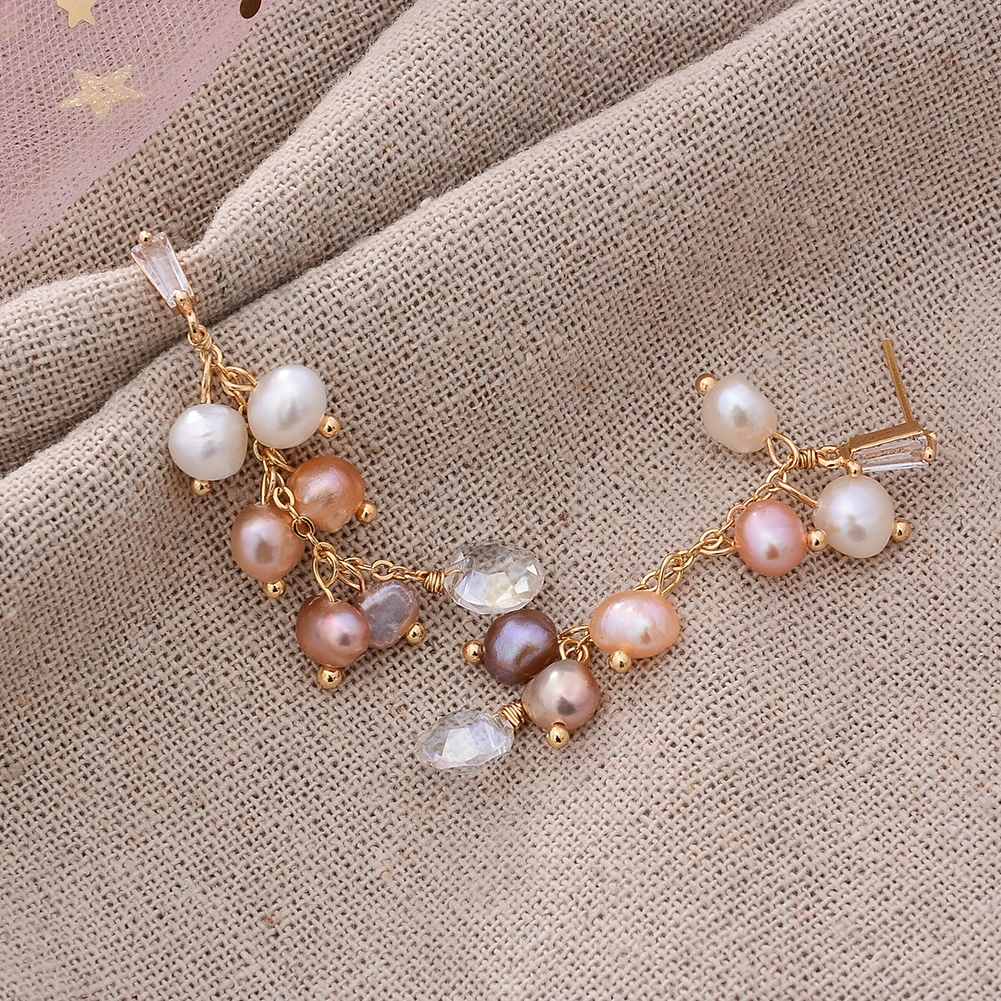 Original Handmade 14K Gold Filled Natural Freshwater Pearl Shine Crystal Grape Ladies Tassel Stud Earrings Hot Sell Jewelry