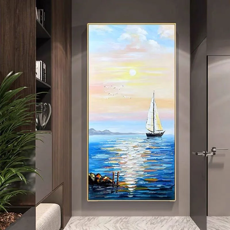 

100% Handpainted Handmade Modern Sea View Landscape Abstract Oil Paintings On Canvas Living Room Decor Wall Pictures Home