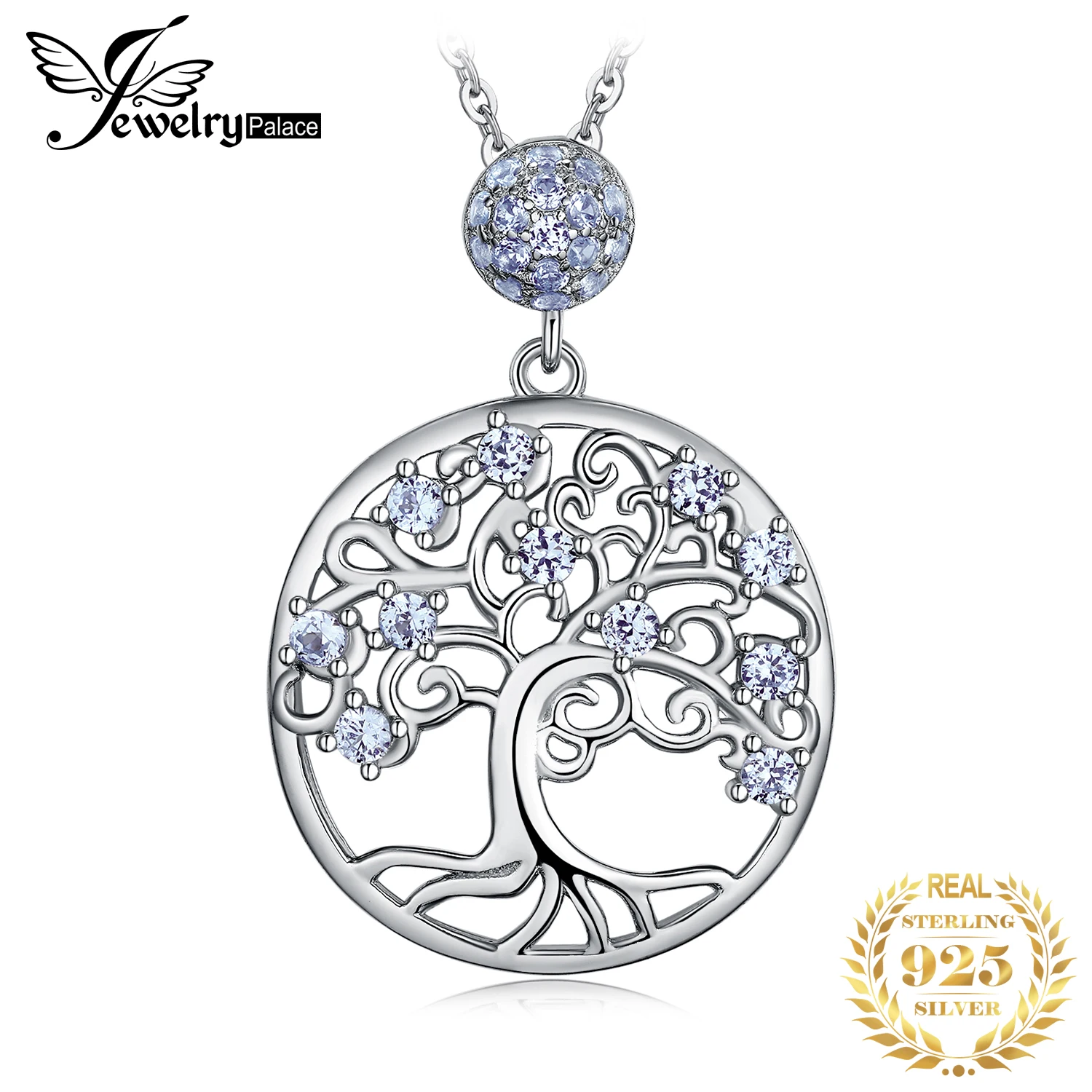 JewelryPalace Drzewo życia stworzone niebieski Spinel 925 srebro naszyjnik modny wyraz kamień Choker bez łańcuszka
