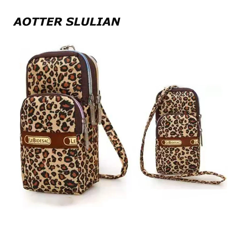 

Personality Women Leopard Shoulder Bag Sports Small Arm Bag Trend Girls Cell Phone Pouch 3 Layers Purse Large Capacity Wristband