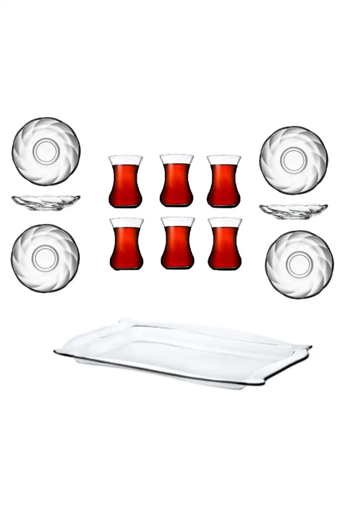 

Uras Tray Tea Cup Set-Tea Set Kit 13 Prç. Turkish Tea Cup Glass Cup