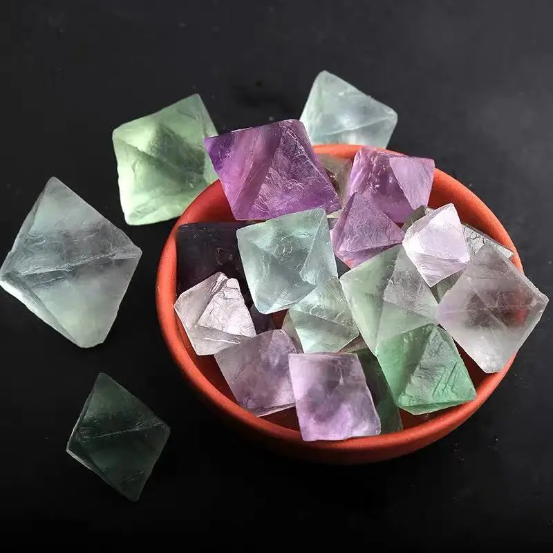 

natural Fluorite octahedron quartz crystals minerals healing stones garden home decoration