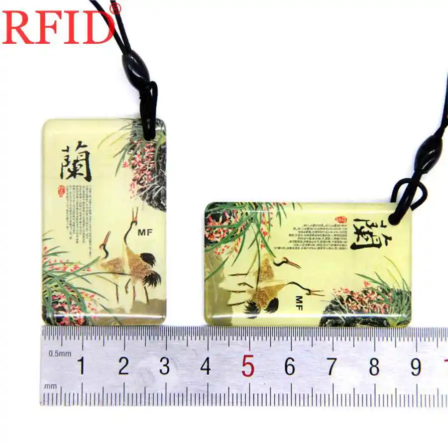UID S50 1K 13.56Mhz Rewritable Changeable NFC Card Badge Key Fob Token Tag RFID Orchid Pattern Keychain Access Control Card 1pcs