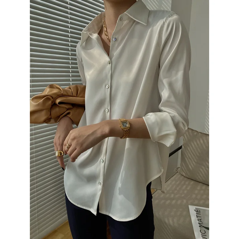 

MRMT 2024Brand New Acetic Acid Satin High-Grade Shirt Women's Design Sense French Commuter Bottoming Coat Top T-Shirt For Female