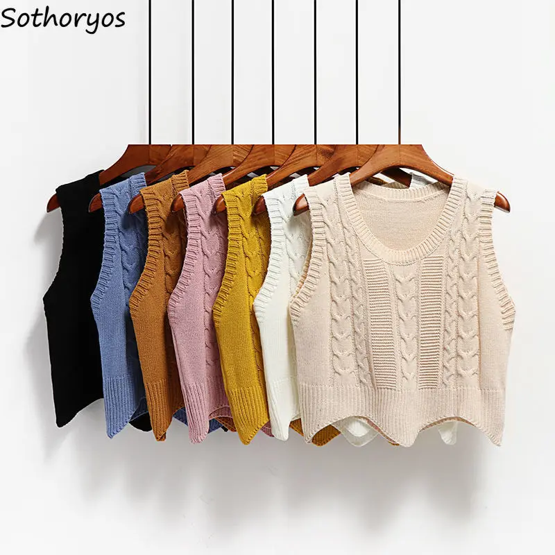 Irregular Cropped Sweater Vests Women Simple Chic Modern Ins Popular Casual Sweet Fall Winter Knitwear Mujer Clothing 7 Colors