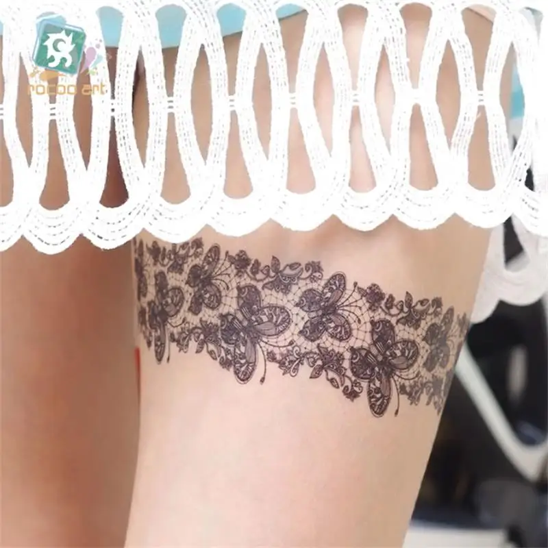 Sexy Hannah Black Flower Lace Jewelry Design Water Transfer Waterproof Temporary Tattoo Sticker For Women Body Art Fake Tattoos