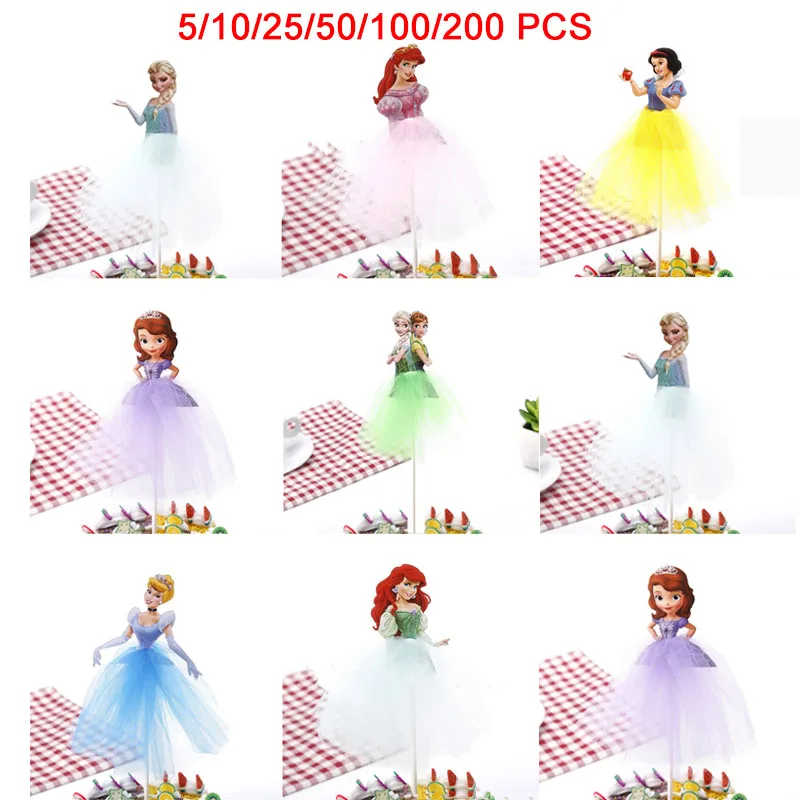 Sofia/Frozen/Snow White Dress Princess Cupcake Toppers Girl 1st Birthday Party Girl Cake Decor Wedding Party Supplies wholesale