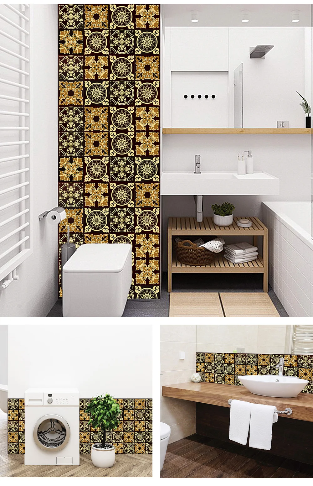 10/15/20cm Mandala Style Matte Surface Tile Sticker Peel & Stick Decoration Film For Tiles /Ground in Kitchen Wardrobe Wallpaper