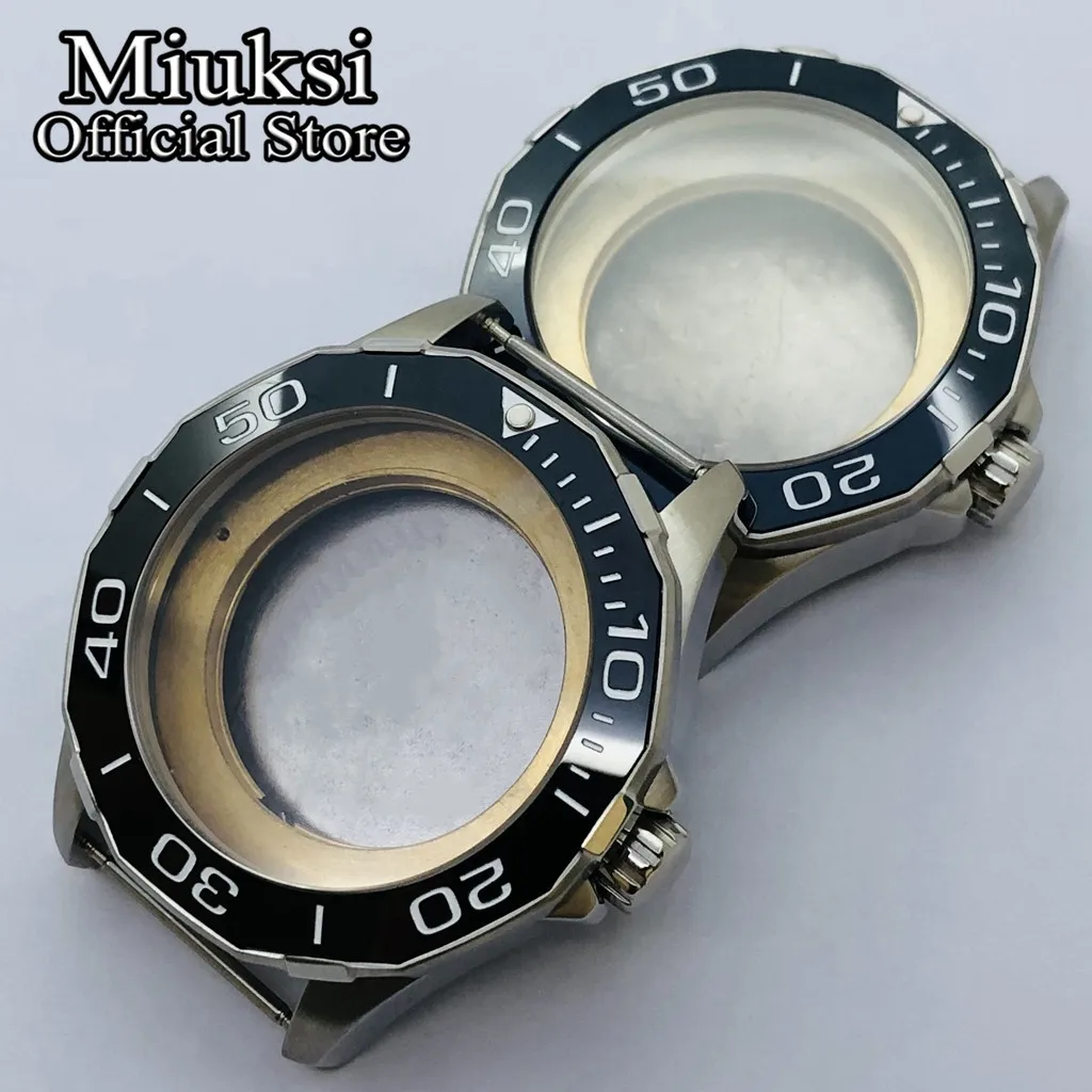 

Miuksi 45mm silver watch case blue black ceramics bezel sapphire Glass fit ETA2836 Miyota 8215 821A Mingzhu DG2813 3804 movement