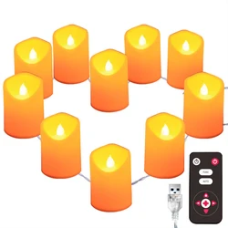 Candle LED String Light Remote Control Flameless Bright Tealights USB / Battery Powered Night Lights Warm White