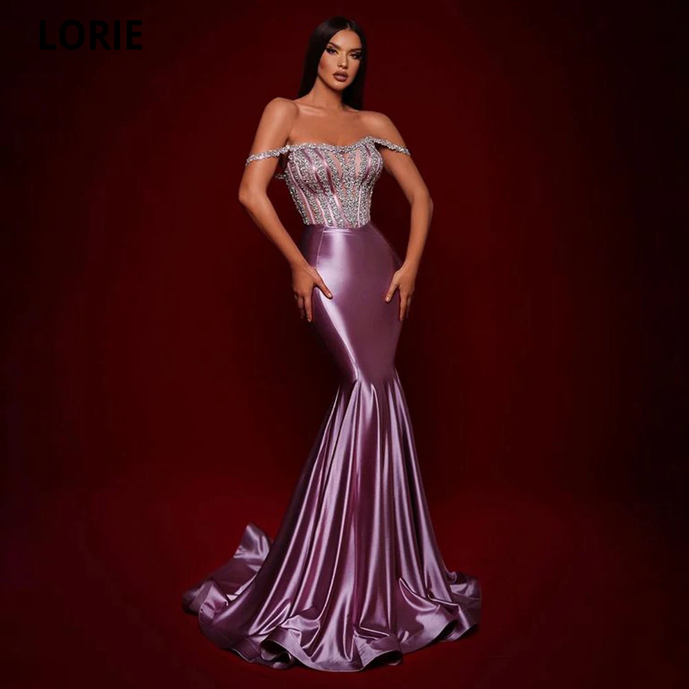 LORIE Purple 2022 Mermaid Sweetheart Prom Dress Short Sleeves Sparkly Beaded Formal Evening Party Dresses Sukienka Wieczorowa