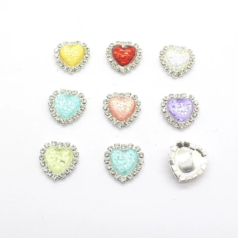 New 10 pieces/batch 18MM heart-shaped rhinestone crystal sequin jewelry accessories, DIY handmade clothing accessories