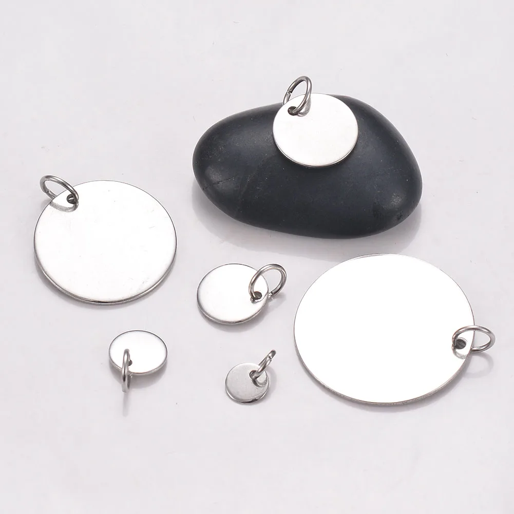 40 stücke 6/8/10/12/20/25mm rundes Etikett benutzer definierte Gravur Edelstahl kleine Logos Charms Schmuck für DIY handgemachte Schmuck herstellung – Detail 4