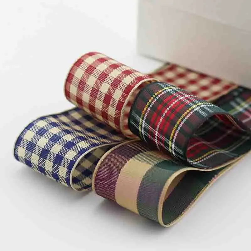 1 inch 25 mm 5 yards grid bow checkered printed grosgrain polyester ribbon gift wrap DIY handmade materials