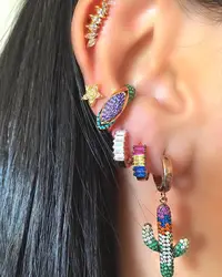 rainbow colorful cz paved cactus charm drop earring High quality fashion women jewelry