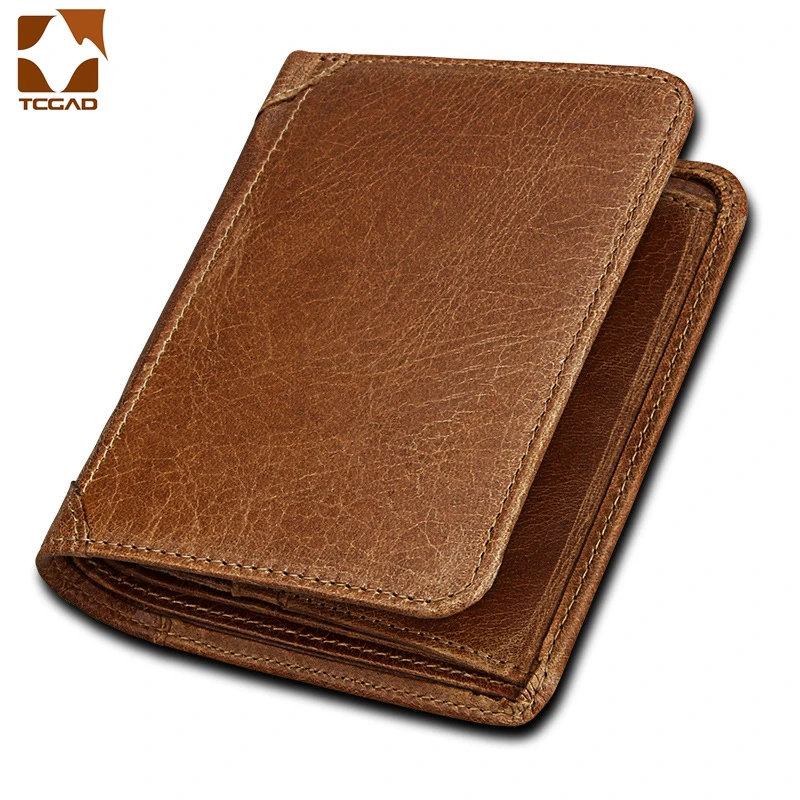 wallet for men made of  Retro Wallet Men's rfid Genuine Leather  carteira masculina couro portfel meski Purse matching gift box