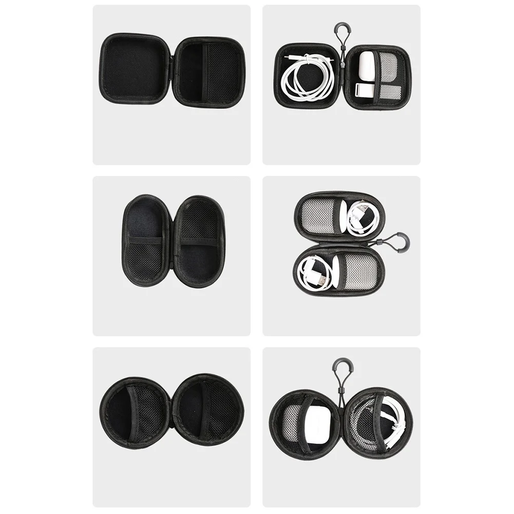 2Pcs Portable Mini Headphone Case Bag Round Square Oval Shape Wireless Earphone Bag Zipper Storage Pouch Usb Cable Organizer