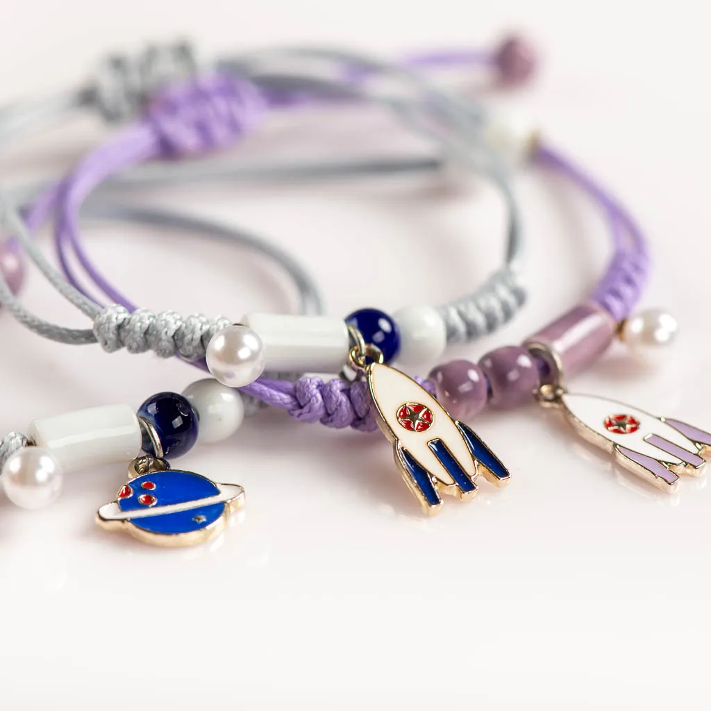 Rocket Cute Ceramic With Metal Drip Glaze Pendant Bracelet Hand-Wowen Charms Gift Bracelets Bangles Wholesale #XN066