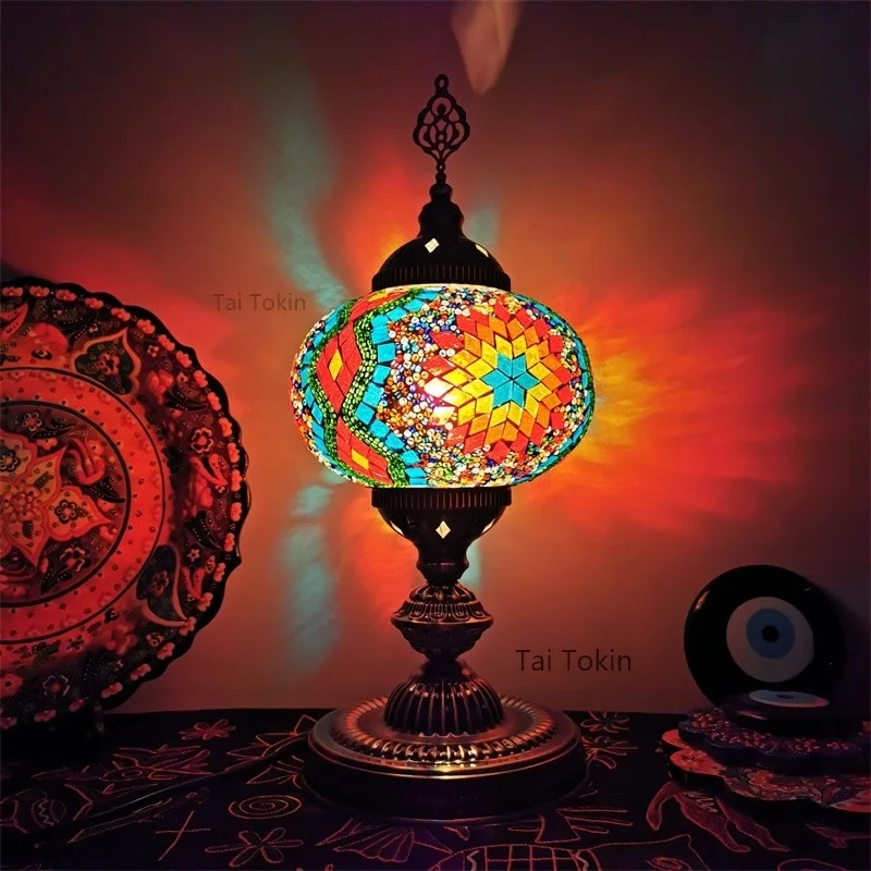 Mosaic Table Lamp Vintage Art Deco Handcrafted Lamparas De Mesa Mosaic Glass  Bed Light Lamparas Con Mosaicos Night Light