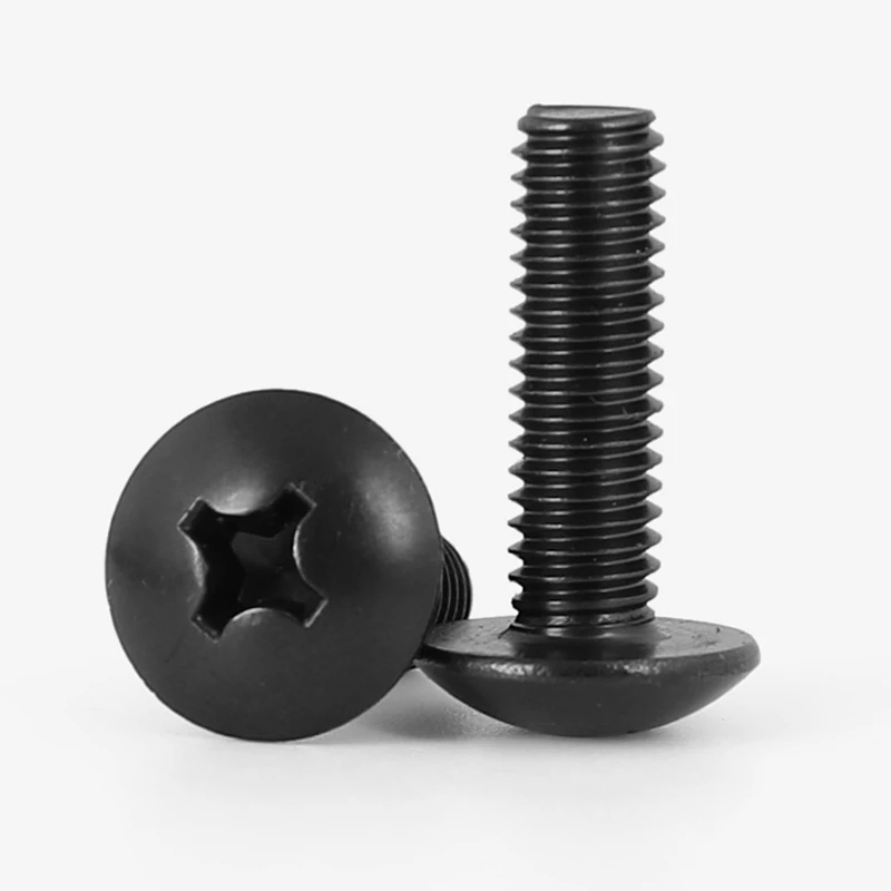 100Pcs/lot TM Screws Phillips Truss Mushroom Head Screw Black Plated Electronic Carbon Steel Screws M2 M2.5 M3 M3.5 M4 M5 M6