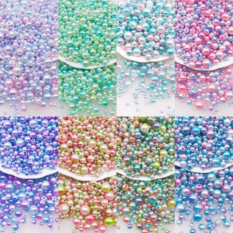 

Mixed Size Imitation Gradients Pearl Beads Mermaid Acrylic Round Pearl with A Hole As Perls for Jewelry Making Material 10g