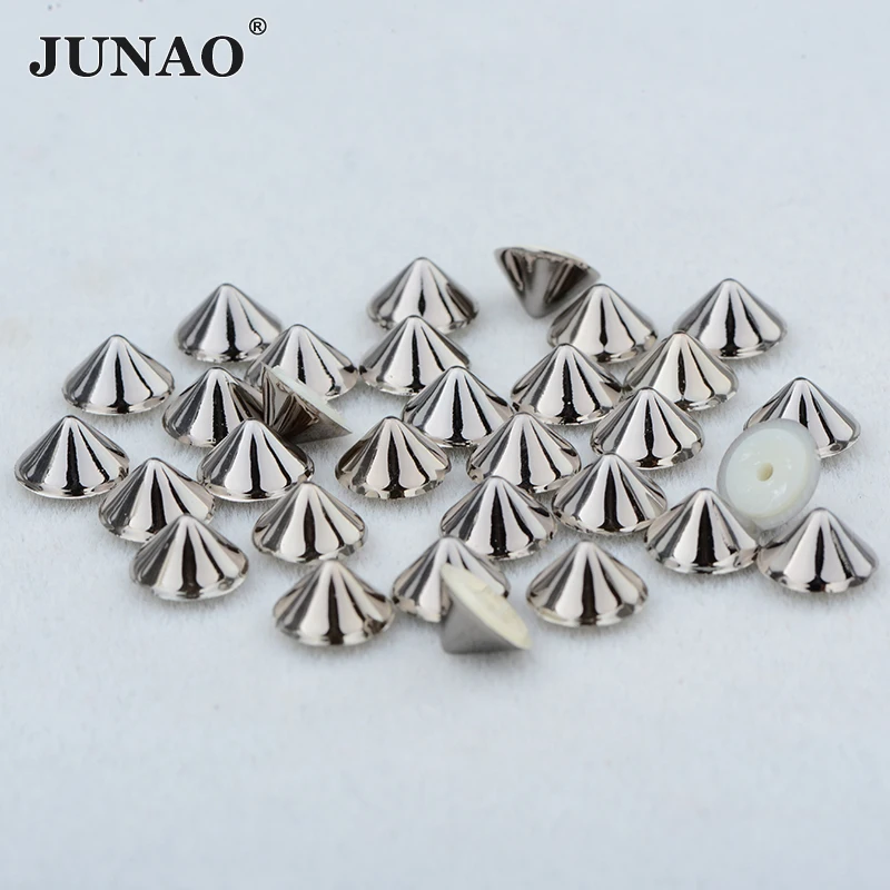 JUNAO 8mm Gold Color Pyramid Studs Spikes Plastic Square Punk Rivets Decorative Glue On Studs Rivets for Leather Clothes Craft